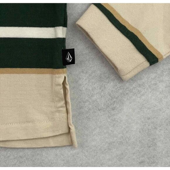 Volcom Girls Small Rugby Polo Shirt 7/8 Striped Long Sleeve NWT Beige - Picture 10 of 15